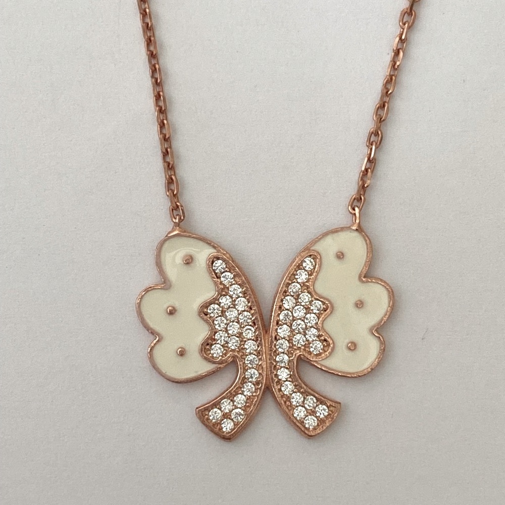 925 Silver handmade enamel butterfly cz stones necklace - Picture 5 of 5